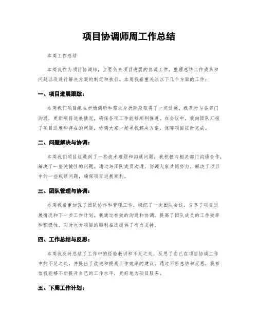 项目协调师周工作总结