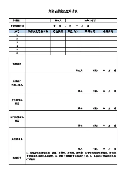 危险品报废处置申请表模板