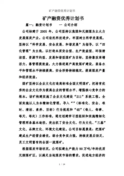 矿产融资优秀计划书