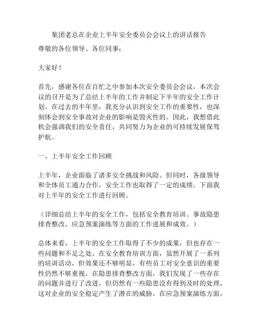 集团老总在企业上半年安全委员会会议上的讲话报告