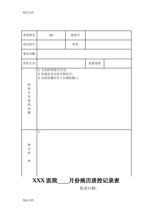 病历质控记录表(汇编)