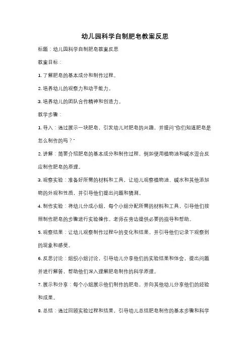 幼儿园科学自制肥皂教案反思