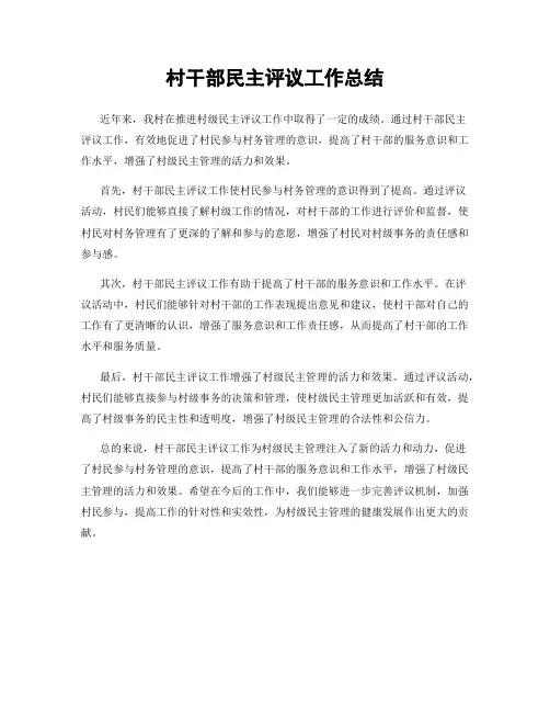 村干部民主评议工作总结
