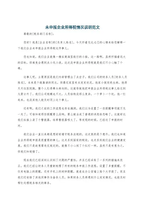 未申报企业所得税情况说明范文