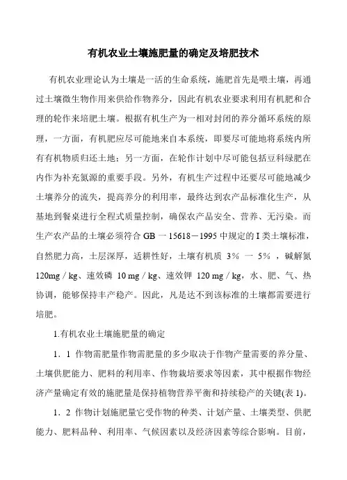 有机农业土壤施肥量的确定及培肥技术