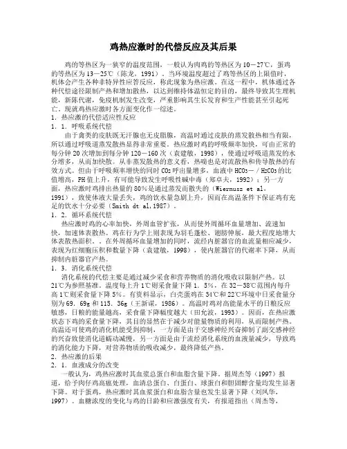 鸡热应激时的代偿反应及其后果