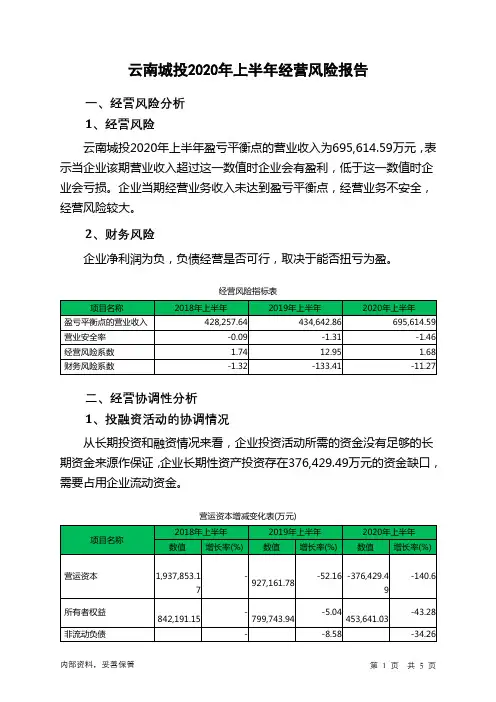 云南城投2020年上半年经营风险报告