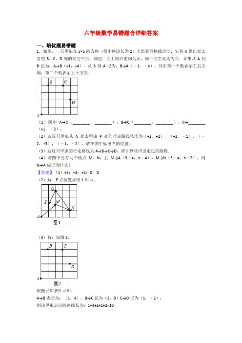 六年级数学易错题含详细答案