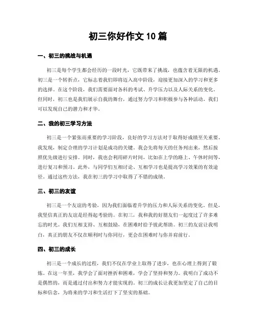 初三你好作文10篇