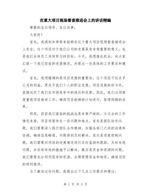 在重大项目现场督查推进会上的讲话精编