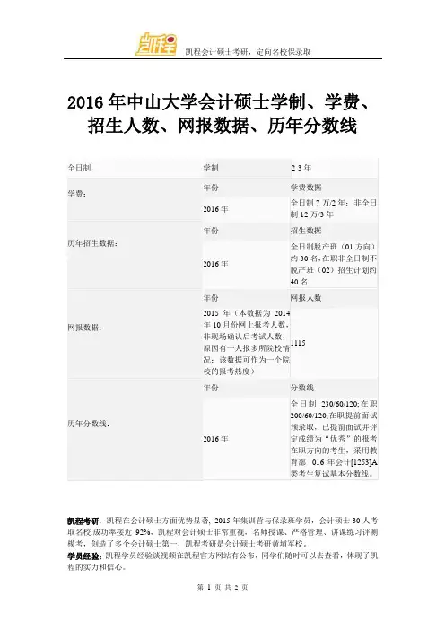 2016年中山大学会计硕士学制、学费、招生人数、网报数据、历年分数线