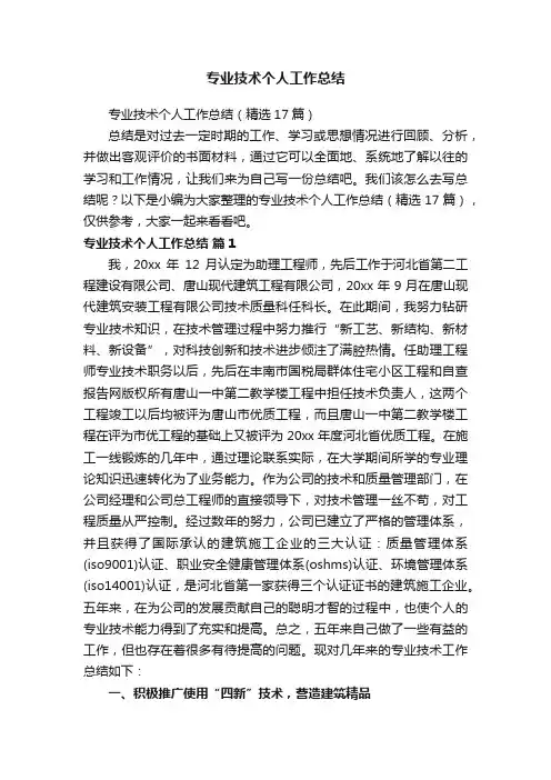 专业技术个人工作总结