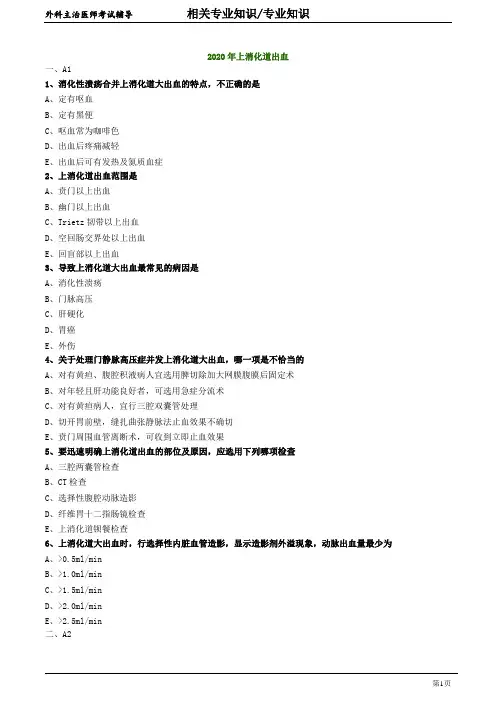 2020年外科主治医师资格笔试专业知识模拟试题及答案解析 (18)：上消化道出血