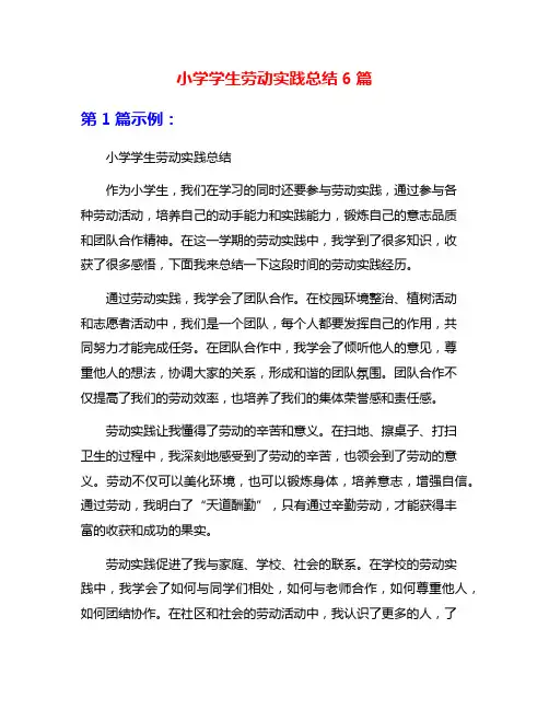 小学学生劳动实践总结6篇