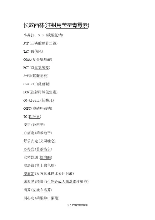 西药药名别名大全