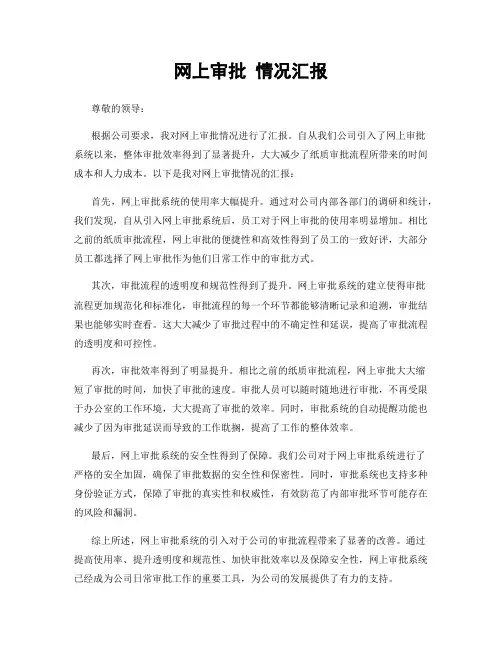 网上审批 情况汇报