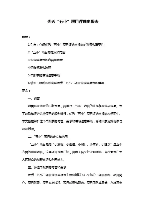 优秀“五小”项目评选申报表