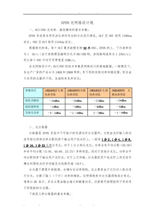 EPON光网络设计规范标准
