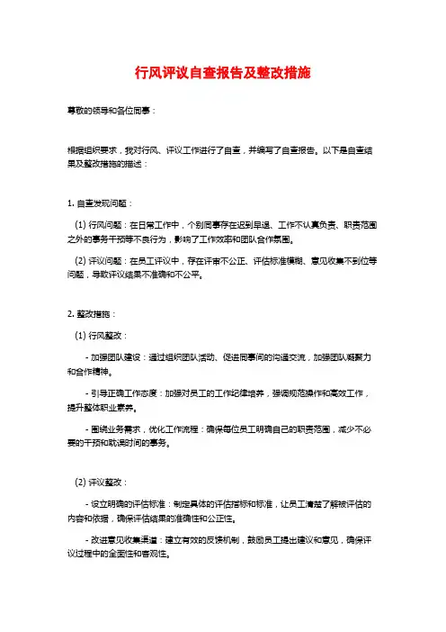 行风评议自查报告及整改措施