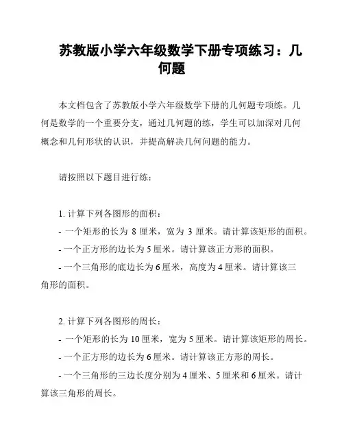 苏教版小学六年级数学下册专项练习：几何题