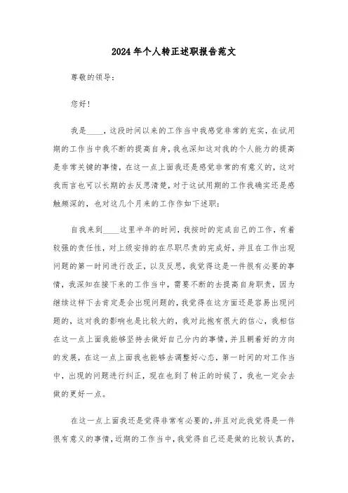 2024年个人转正述职报告范文(三篇)