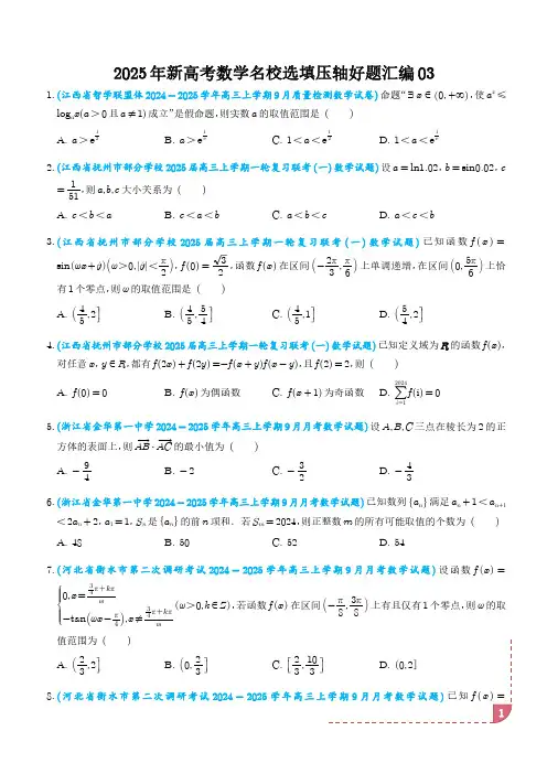 2025年新高考数学名校选填压轴好题汇编03(学生版)