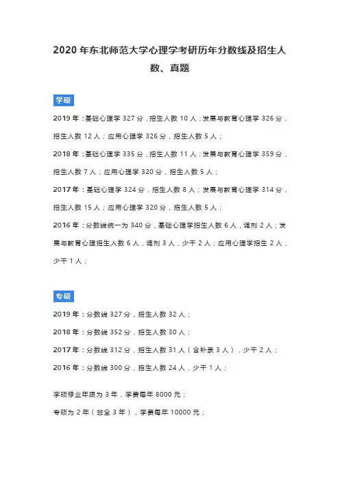 2020年东北师范大学心理学考研历年分数线及招生人数、真题