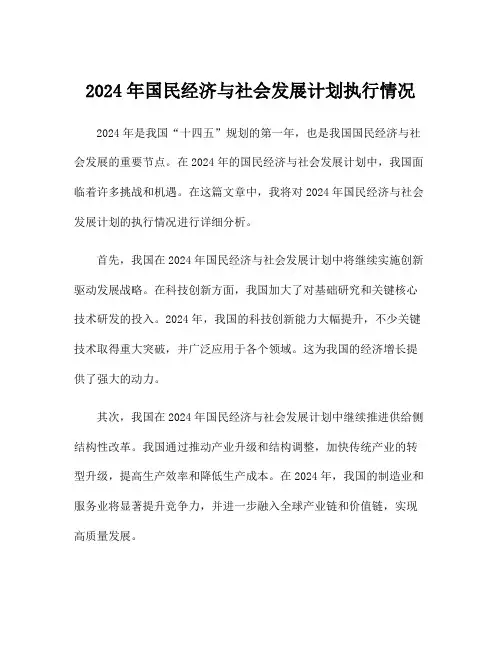 2024年国民经济与社会发展计划执行情况