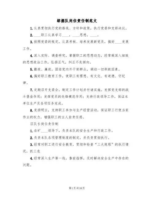 综掘队岗位责任制范文(5篇)