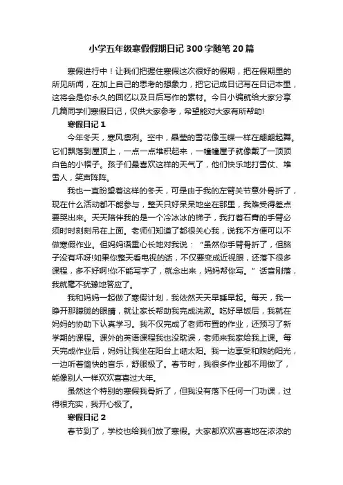 小学五年级寒假假期日记300字随笔20篇