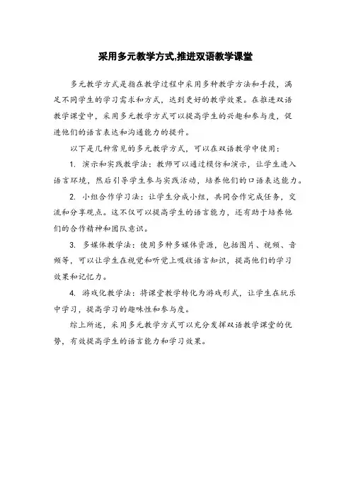 采用多元教学方式,推进双语教学课堂