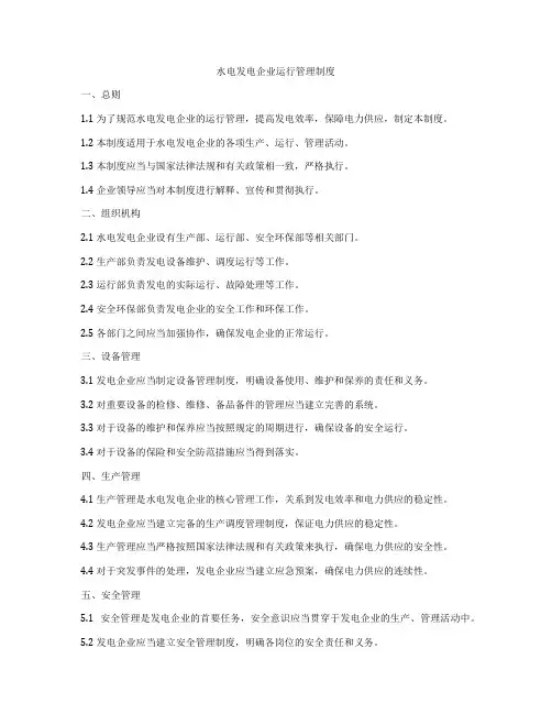水电发电企业运行管理制度