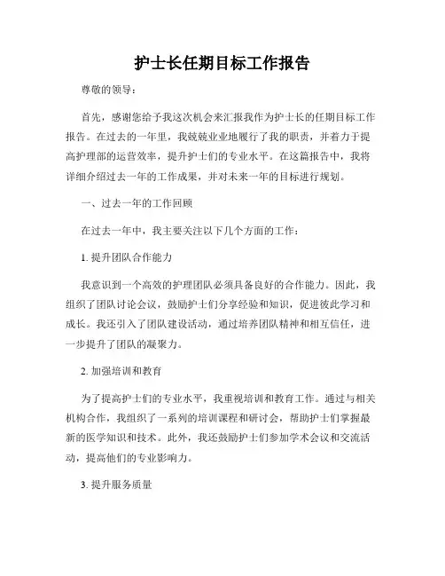 护士长任期目标工作报告