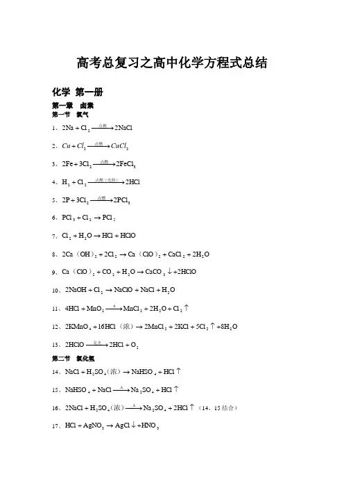 高中化学方程式大全(默写训练版)