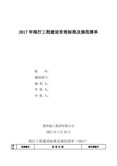 2017年最新规范清单汇总