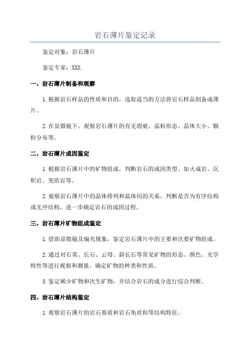 岩石薄片鉴定记录