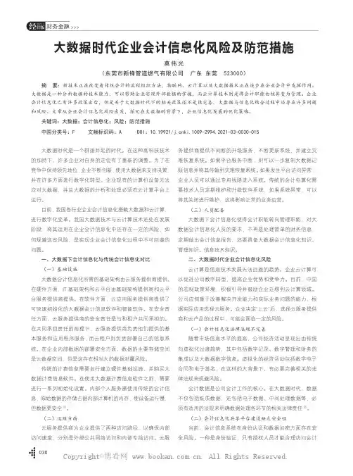 大数据时代企业会计信息化风险及防范措施