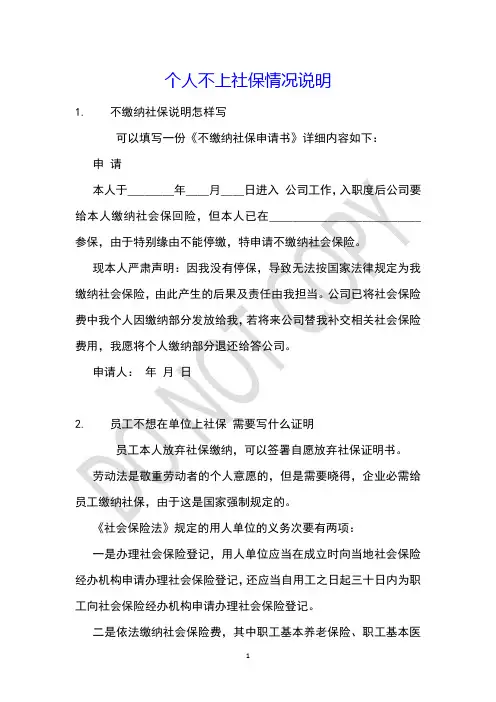 个人不上社保情况说明