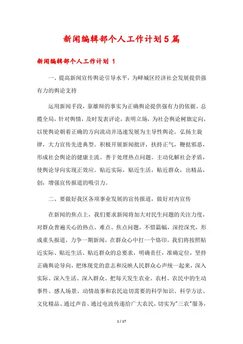 新闻编辑部个人工作计划5篇