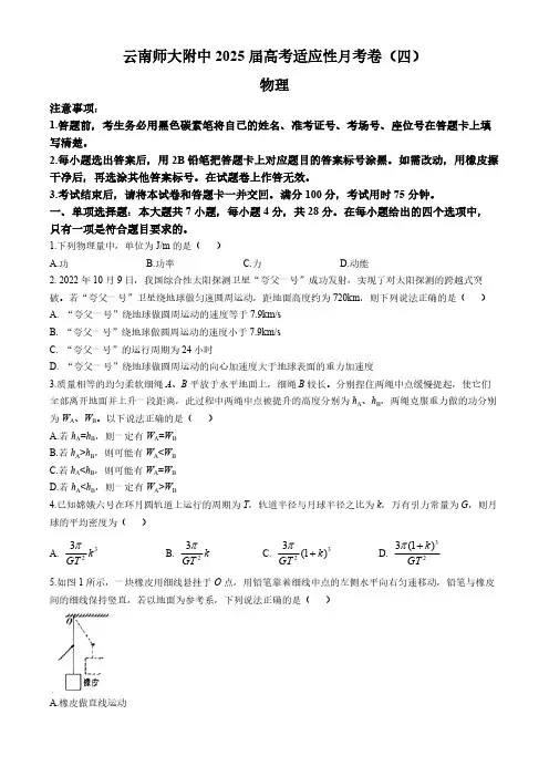 云南省云南师范大学附属中学2024-2025学年高三上学期适应性考试(四)物理试题(无答案)