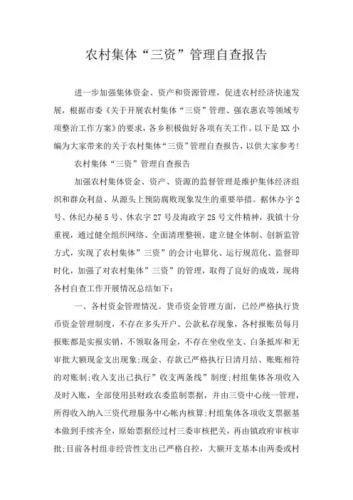 农村集体“三资”管理自查报告