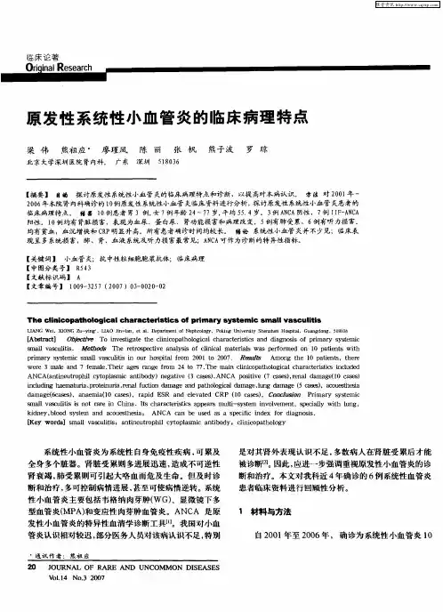 原发性系统性小血管炎的临床病理特点