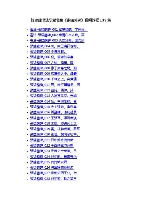 陈忠建书法学堂北魏《张猛龙碑》视频教程139集