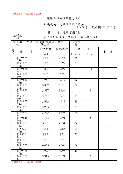 道路工程高程测量记录表(精编文档).doc
