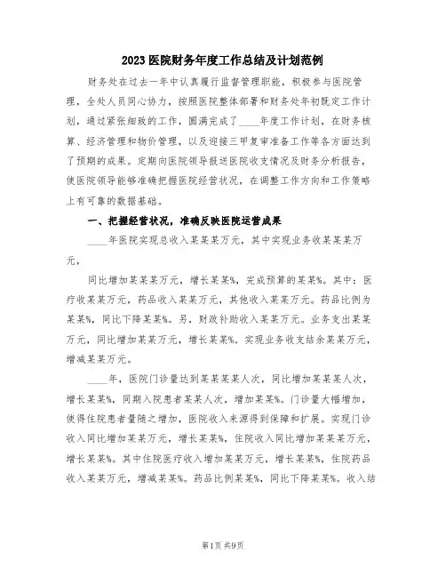 2023医院财务年度工作总结及计划范例(三篇)