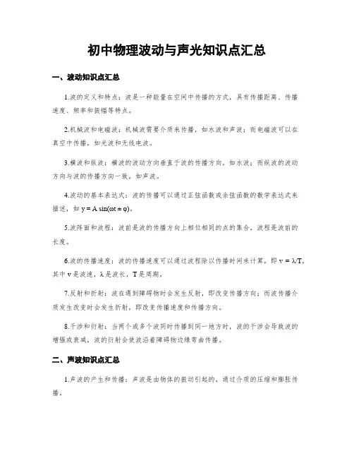 初中物理波动与声光知识点汇总