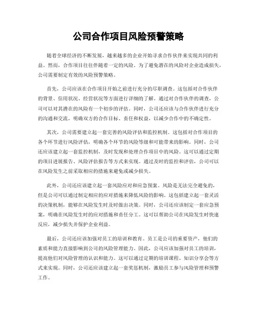 公司合作项目风险预警策略