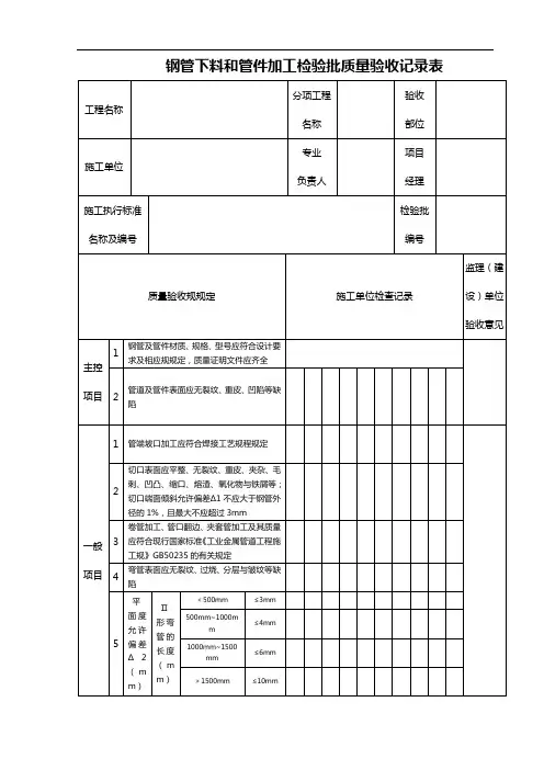 《石油天然气建设工程施工高质量验收要求规范站内实用工艺管道工程》SY4203-2019检验批表格