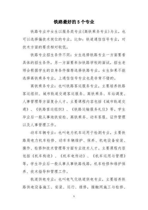 铁路最好的5个专业