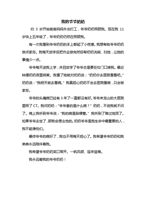 四年级作文：我的爷爷奶奶作文400字
